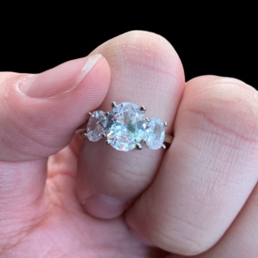 STERLING SILVER 3 OVAL STONE RING - Picture 3 of 10